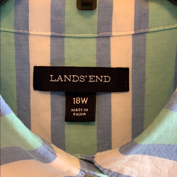 Lands End Womens Popover Stripe Top Blue Green - Picture 2 of 5